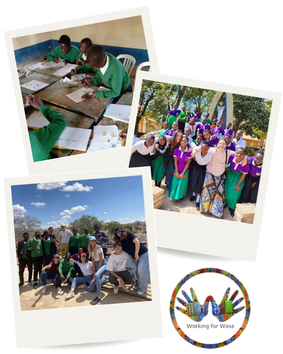 Collage di foto polaroid di studenti e volontari di Working for Wasa
